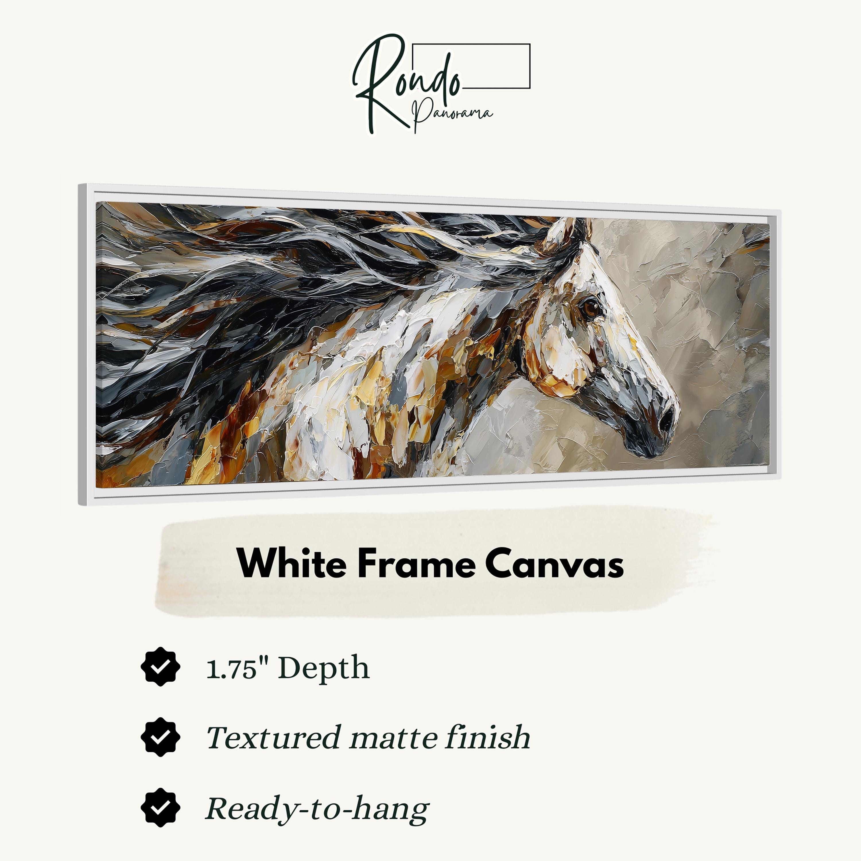 Abstract Horse Painting, Wide Panoramic Canvas, Long Horizontal
