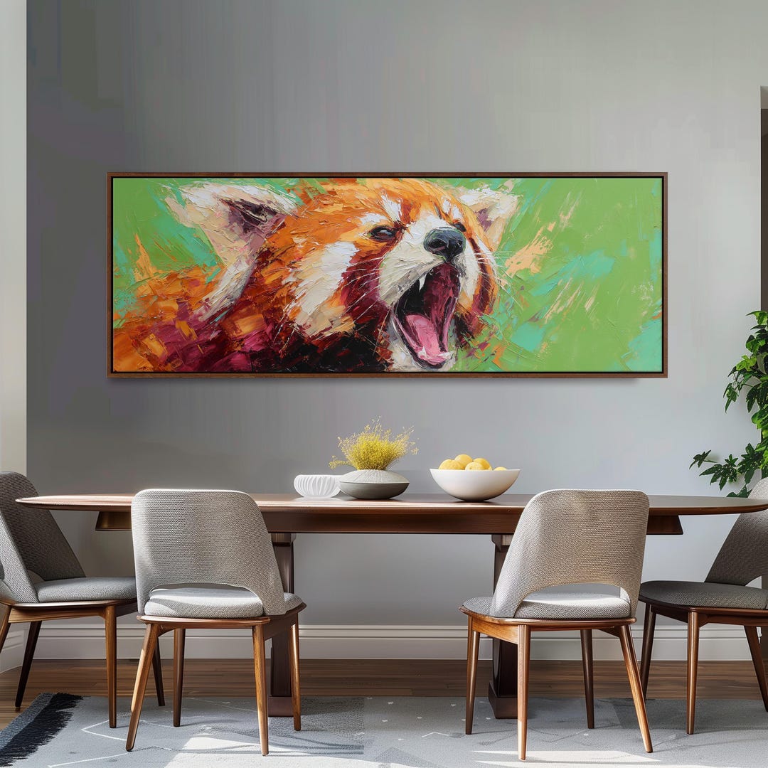 Abstract Red Panda Painting, Wide Panoramic Canvas Art, Long Horizontal ...