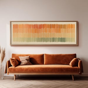 Horizontal Color Blocks Art, Mid Century Modern Framed Canvas, Long Narrow Art, Abstract Panoramic Canvas Wall Art, Living Room Wall Art