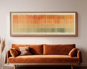 Horizontal Color Blocks Art, Mid Century Modern Framed Canvas, Long Narrow Art, Abstract Panoramic Canvas Wall Art, Living Room Wall Art