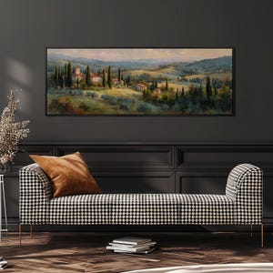 Tuscan Landscape Canvas, Italy Countryside Print, Wide Panoramic Framed Canvas, Long Horizontal Art, Farmhouse Decor Wall Art, Kitchen Decor