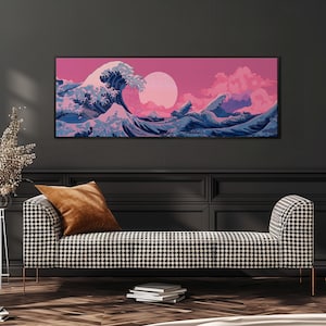 Great Wave Canvas Art, Japanese Panoramic Framed Canvas Print, Long Horizontal Wavy Sea Print, Panoramic Japanese Seascape Art, Wave Print