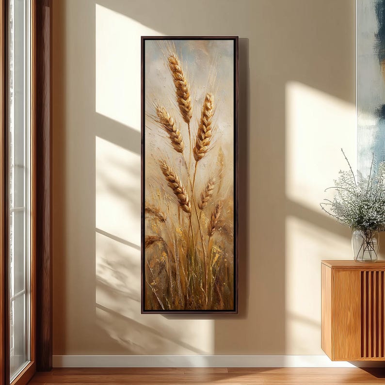 Golden Wheat Stalks Art Print, Tall Vertical Canvas, Harvest Grain Oil ...
