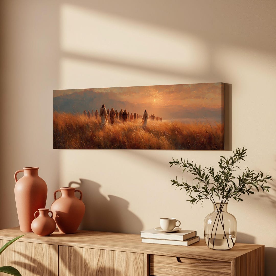 Jesus With Disciples Wall Art, Wide Panoramic Canvas, Christian
