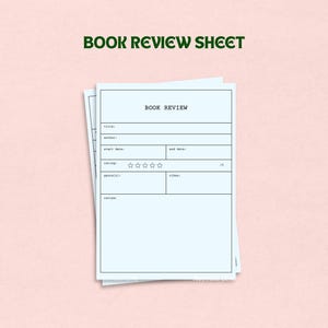 Digital Blue Book Review Sheet A6 Printable Reading Tracker Log Pages Downloadable Template Bookish Gifts Reading Stationary Booktok