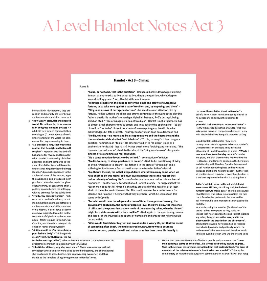 A Level Hamlet Act 3 Summary + Character Analysis Notes - Etsy
