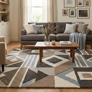 Hand Tufted Wool Rug, Geometric Loop Pile Rug, Modern Area Rug, Contemporary Wool Carpet, Handmade Living Room Rug