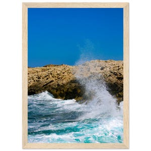 Ocean Waves Crashing on Rocks Framed Poster - Premium Matte Paper