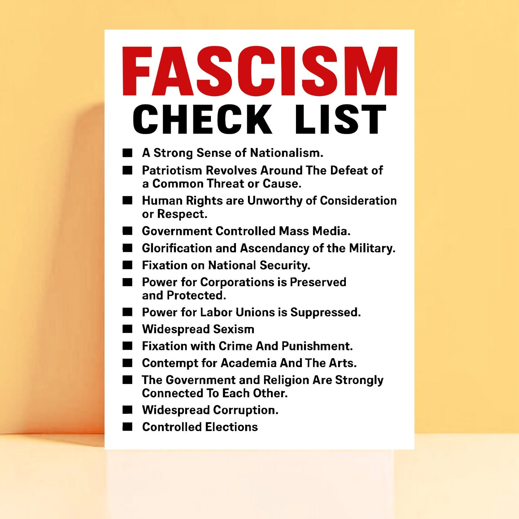 Protest March Checklist.pdf Fascism Checklist Protest Poster: Anti-authoritarian Activist Sign ...
