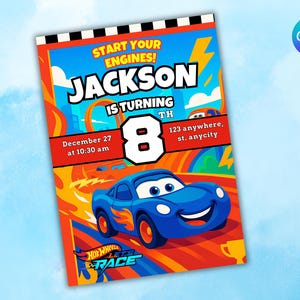 Editable Birthday Invitation template second birthday party Invite cars Printable Canva instant download Lightning McQueen mater