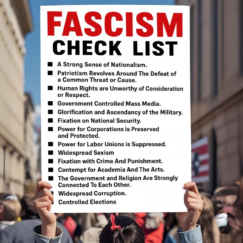 Fascism Checklist Protest Poster: Anti-authoritarian Activist Sign ...