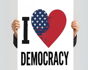 Plakat protestacyjny „Kochaj Demokrację”: Plakat protestacyjny przeciwko Trumpowi do druku (do pobrania w wersji cyfrowej)