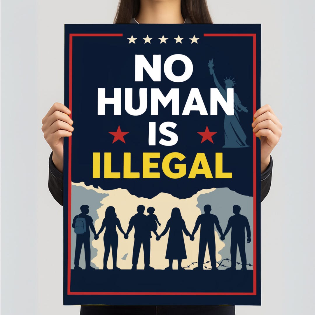 No More Basic Rights No Human is Illegal Poster: Immigrant Rights Protest Art (digital ...