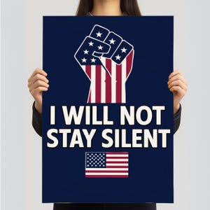 Free Speech Protest Poster – I Will Not Stay Silent – Anti-Trump Sign – No Kings Protest Poster – Digital March Sign Download