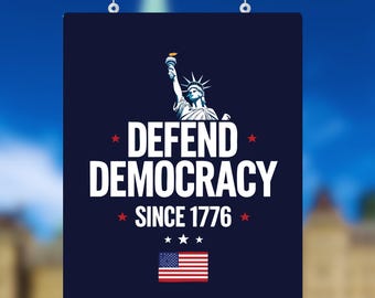 Plakat protestacyjny „Obrona demokracji”: Antytrumpowski znak polityczny (do pobrania w wersji cyfrowej)