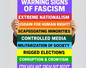 Cartel de advertencia sobre el fascismo, arte de protesta anti-Trump, lámina activista "No a los reyes" a favor de la democracia, arte político para pared 2026