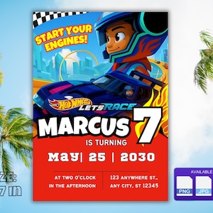 Race Car Birthday Invitation, Hot Wheels Party Invite, Editable Canva Template, Boys Birthday Digital Download