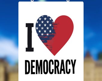 Plakat protestacyjny „Kochaj Demokrację”: Plakat protestacyjny przeciwko Trumpowi do druku (do pobrania w wersji cyfrowej)