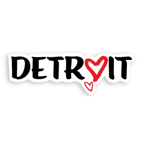 Detroit heart bumper sticker in red and black