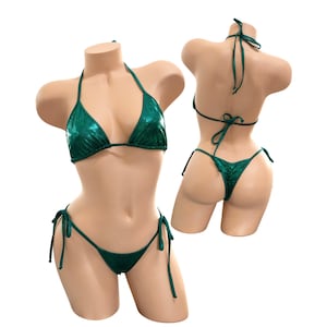 Metallic Scrunched Thong Bikini Set- Exotic Dancewear ***6 COLORS ***