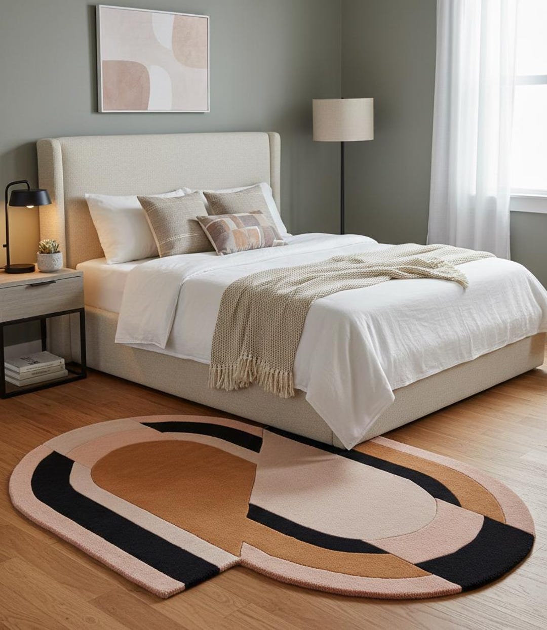 Modern Abstract Area Rug, Neutral Geometric Floor Rug, Beige Brown ...