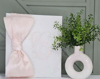 Monogrammed Wedding Memory Book with Custom Fabric Bow or Knot