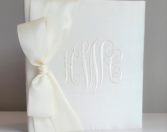 Ivory Silk Wedding Memory Book, Personalized Bride's Book, Custom Monogrammed Keepsake, Bridal Gift