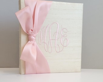 Cream Silk Baby Memory Book, Personalized Baby Book, Custom Monogrammed Keepsake, New Baby Gift