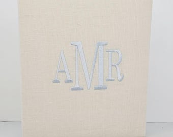 Ivory Linen Baby Memory Book, Personalized Guest Book, Custom Monogrammed Keepsake, New Baby Gift