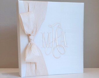 White Silk Monogrammed Binder, Custom Fabric Binder, Personalized DIY Binder, Keepsake Cover