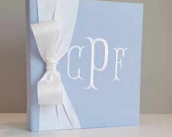 Blue Linen Monogrammed Binder, Custom Fabric Binder, Personalized DIY Binder, Keepsake Cover (Binder Only)