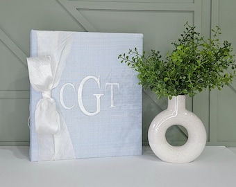 Baby Blue Silk Monogrammed Photo Album, Personalized Photo Album, Custom Fabric Album, Wedding Gift