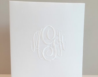 White Silk Wedding Guest Book: Monogrammed Memory Album