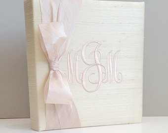 Cream Silk Wedding Memory Book, Personalized Bride's Book, Custom Monogrammed Keepsake, Bridal Gift