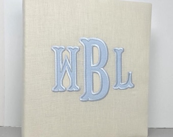 Monogrammed Baby Memory Book: Silk or Linen, First Year Milestones