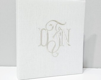 White Linen Monogrammed Binder, Custom Fabric Binder, Personalized DIY Binder, Keepsake Cover
