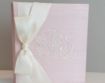 Baby Pink Silk Monogrammed Photo Album, Personalized Photo Album, Custom Fabric Album, Wedding Gift