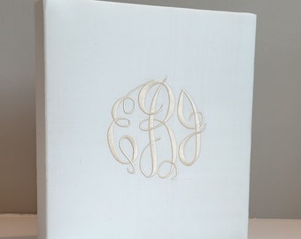 Silk Wedding Memory Book: Embroidered Monogram Guest Book
