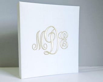 Ivory Silk Monogrammed Binder, Custom Fabric Binder, Personalized DIY Binder, Keepsake Cover