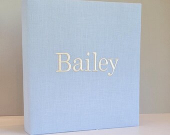 Blue Linen Monogrammed Photo Album, Personalized Photo Album, Custom Fabric Album, Wedding Gift