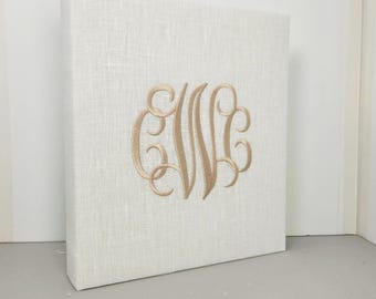 White Linen Wedding Memory Book, Personalized Bride's Book, Custom Monogrammed Keepsake, Bridal Gift