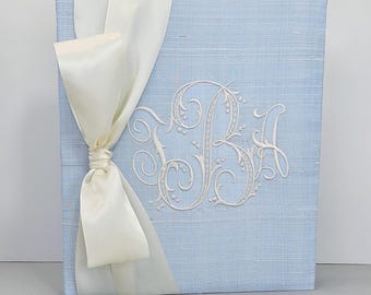 Baby Blue Silk Monogrammed Binder, Custom Fabric Binder, Personalized DIY Binder, Keepsake Cover (Binder only)