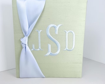 Green Silk Monogrammed Binder, Custom Fabric Binder, Personalized DIY Binder, Keepsake Cover  (Binder Only)