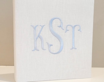 White Linen Baby Memory Book, Personalized Baby Book, Custom Monogrammed Keepsake, New Baby Gift