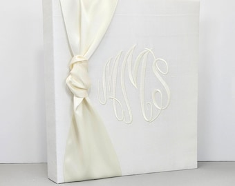 Ivory Silk Monogrammed Photo Album, Personalized Keepsake, 3-Ring Binder Style