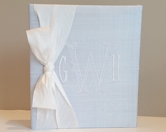 Monogrammed Baby Binder: Silk or Linen Scrapbook Album