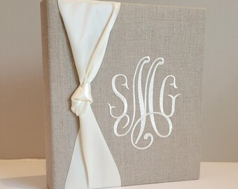 Custom Flax Linen Binder Cover, Monogrammed Fabric, DIY Keepsake (Binder Only)