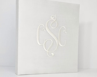 Personalized Ivory Silk Baby Memory Book, Custom Monogrammed Keepsake (10.5" x 11")