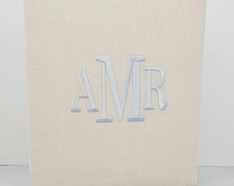 Ivory Linen Monogrammed Photo Album, Personalized Keepsake Binder (3-Ring)