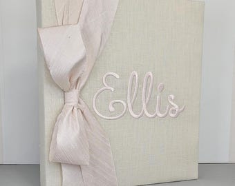 Personalized Baby Memory Book: Linen First Year Milestone Scrapbook